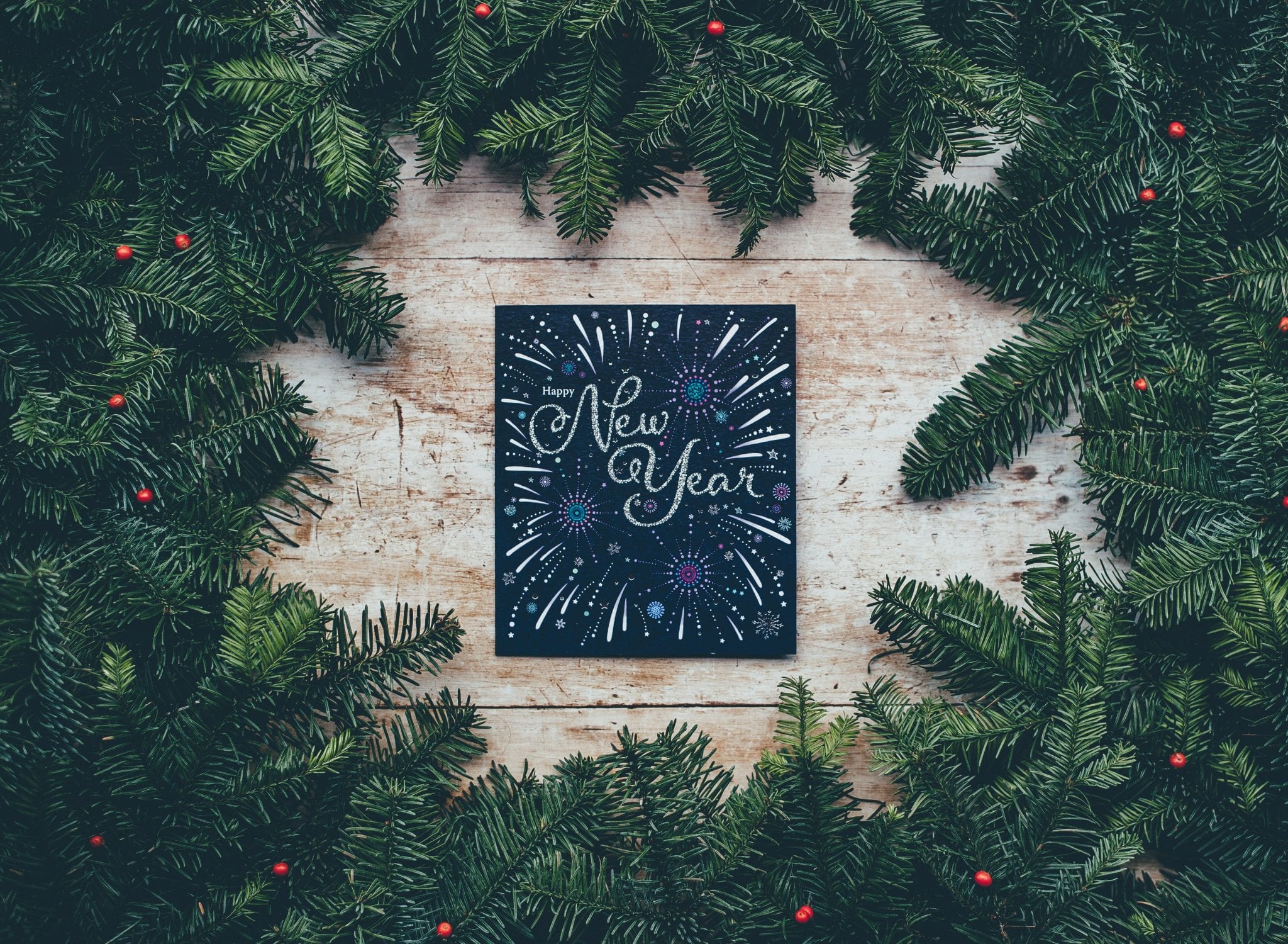 New years eve card with pines